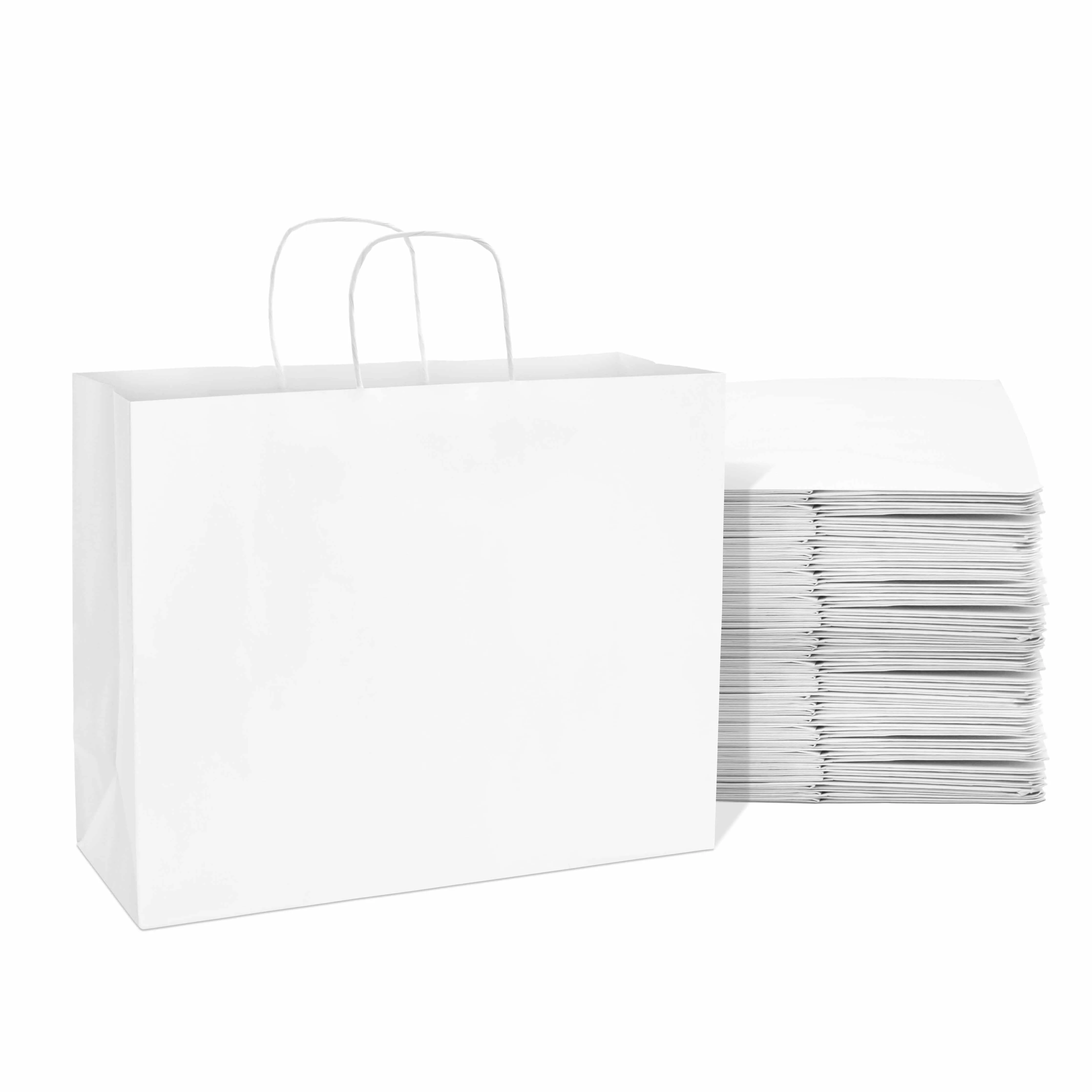 16x6x12 Large White Paper Bags with Handles