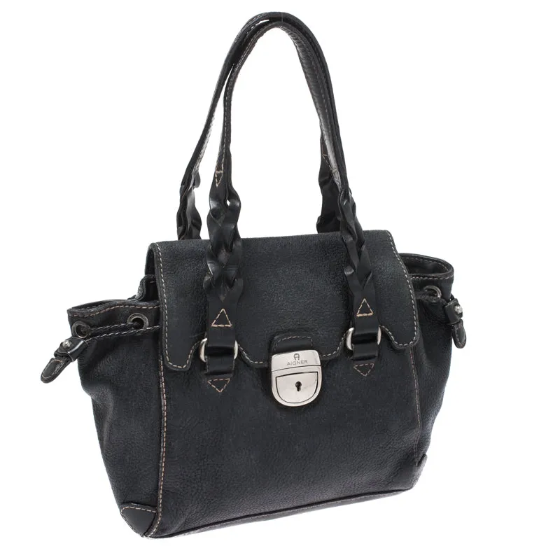 AIGNER Black Leather Small Satchel