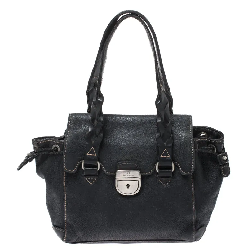 AIGNER Black Leather Small Satchel