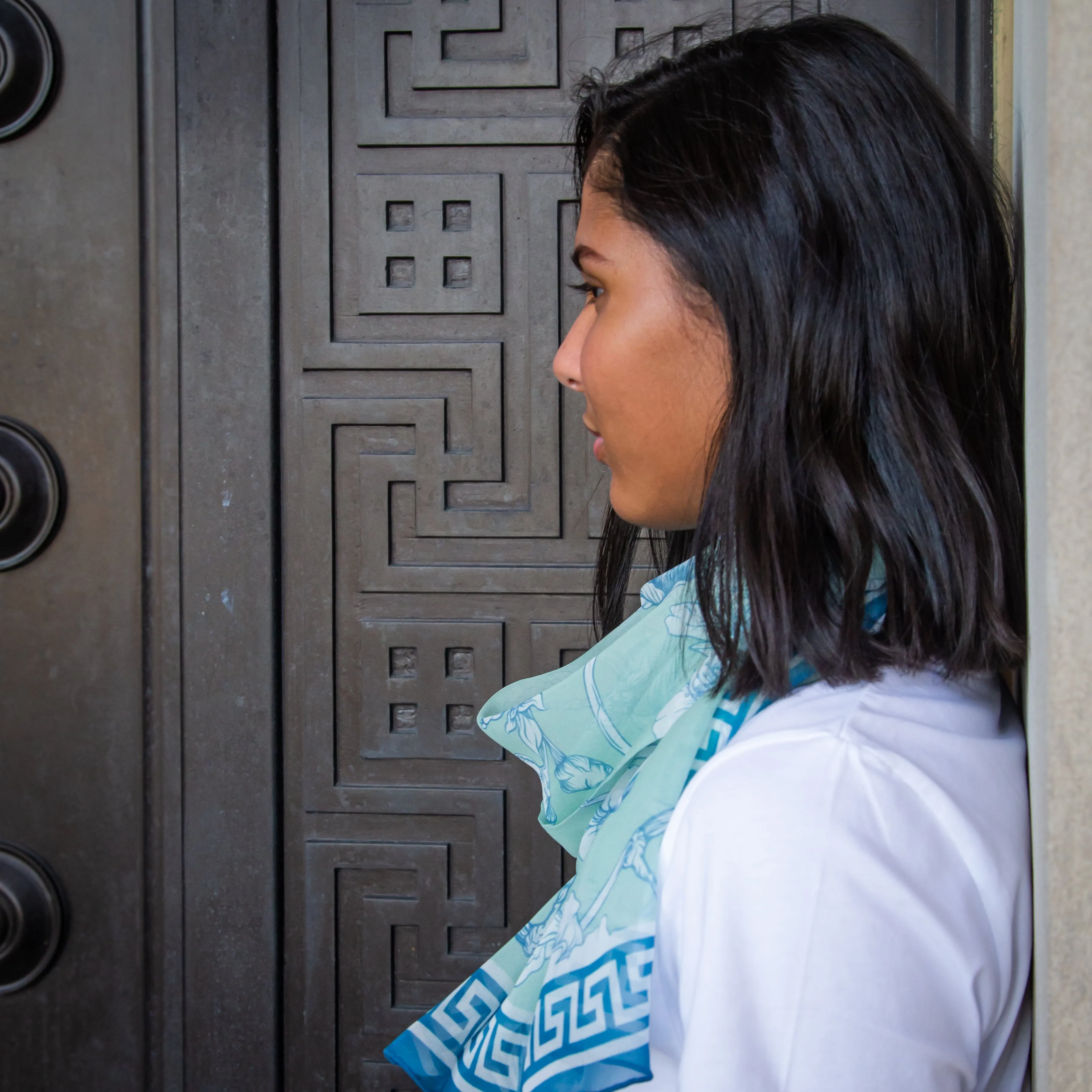 Blue Sakura Chiffon Silk Scarf