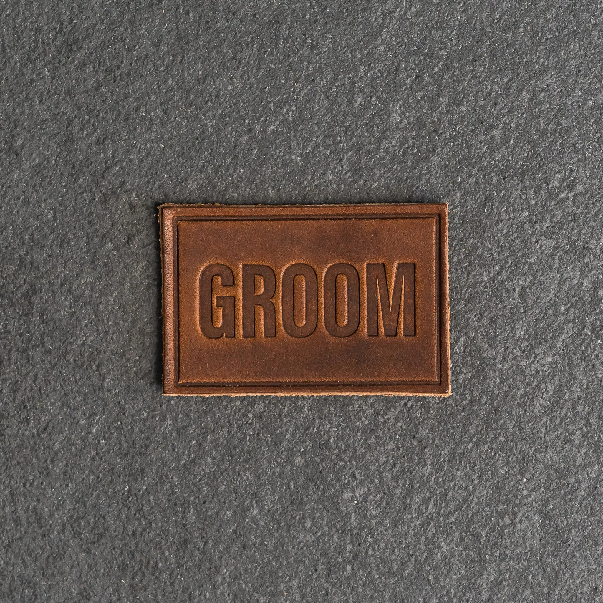 Bride & Groom Leather Patches with optional Velcro added - Block Font