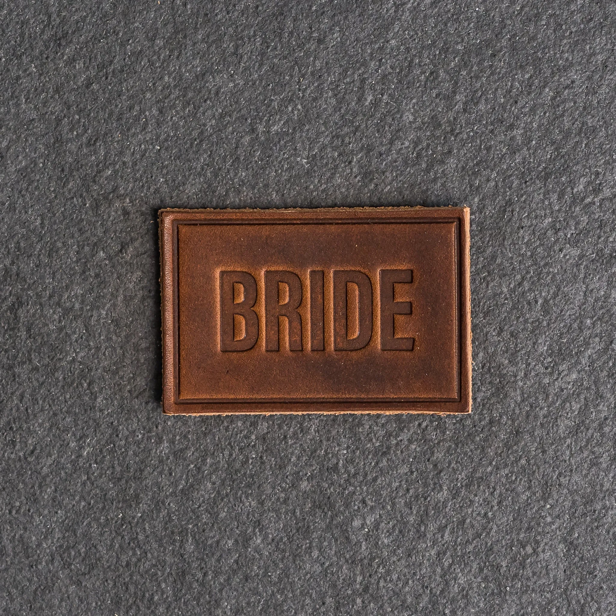 Bride & Groom Leather Patches with optional Velcro added - Block Font