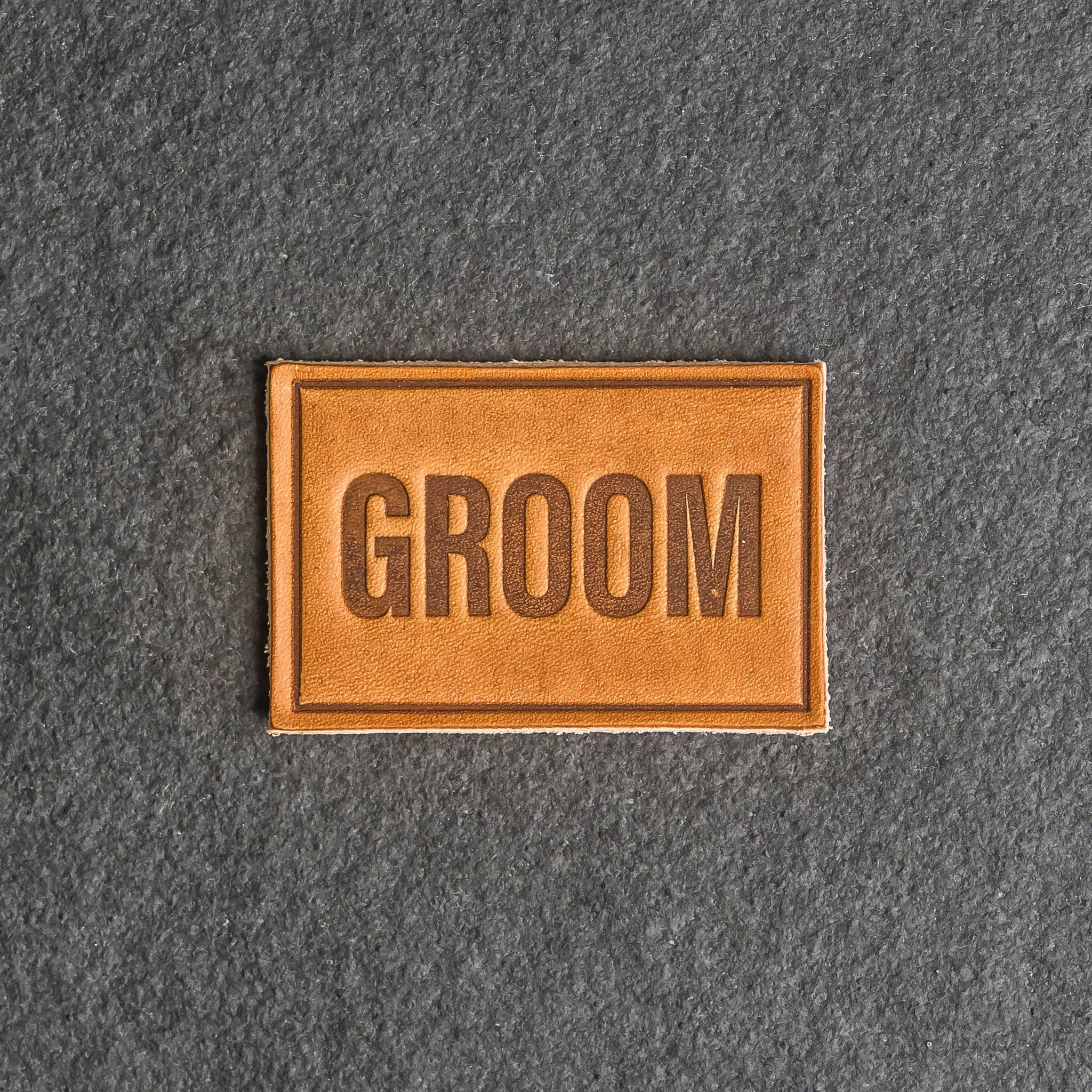 Bride & Groom Leather Patches with optional Velcro added - Block Font