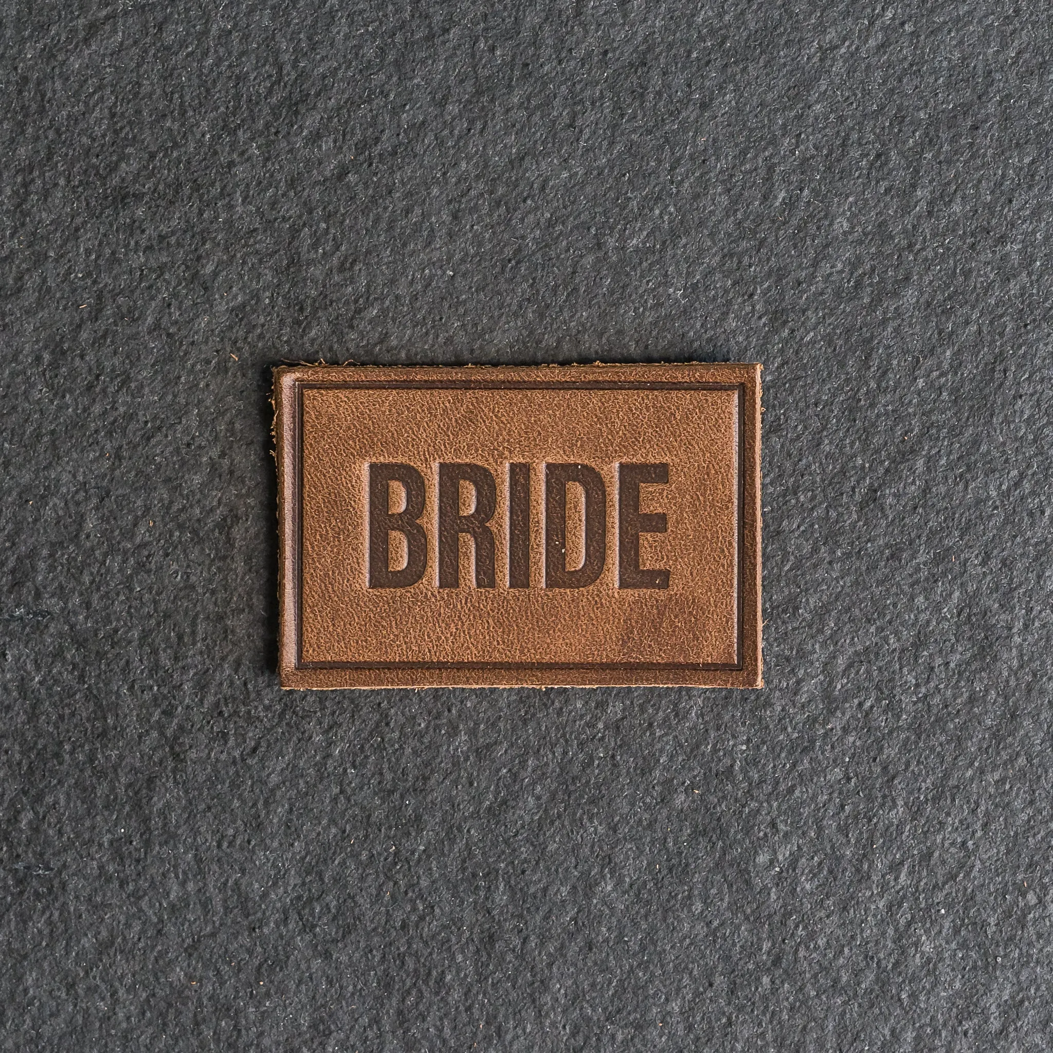 Bride & Groom Leather Patches with optional Velcro added - Block Font