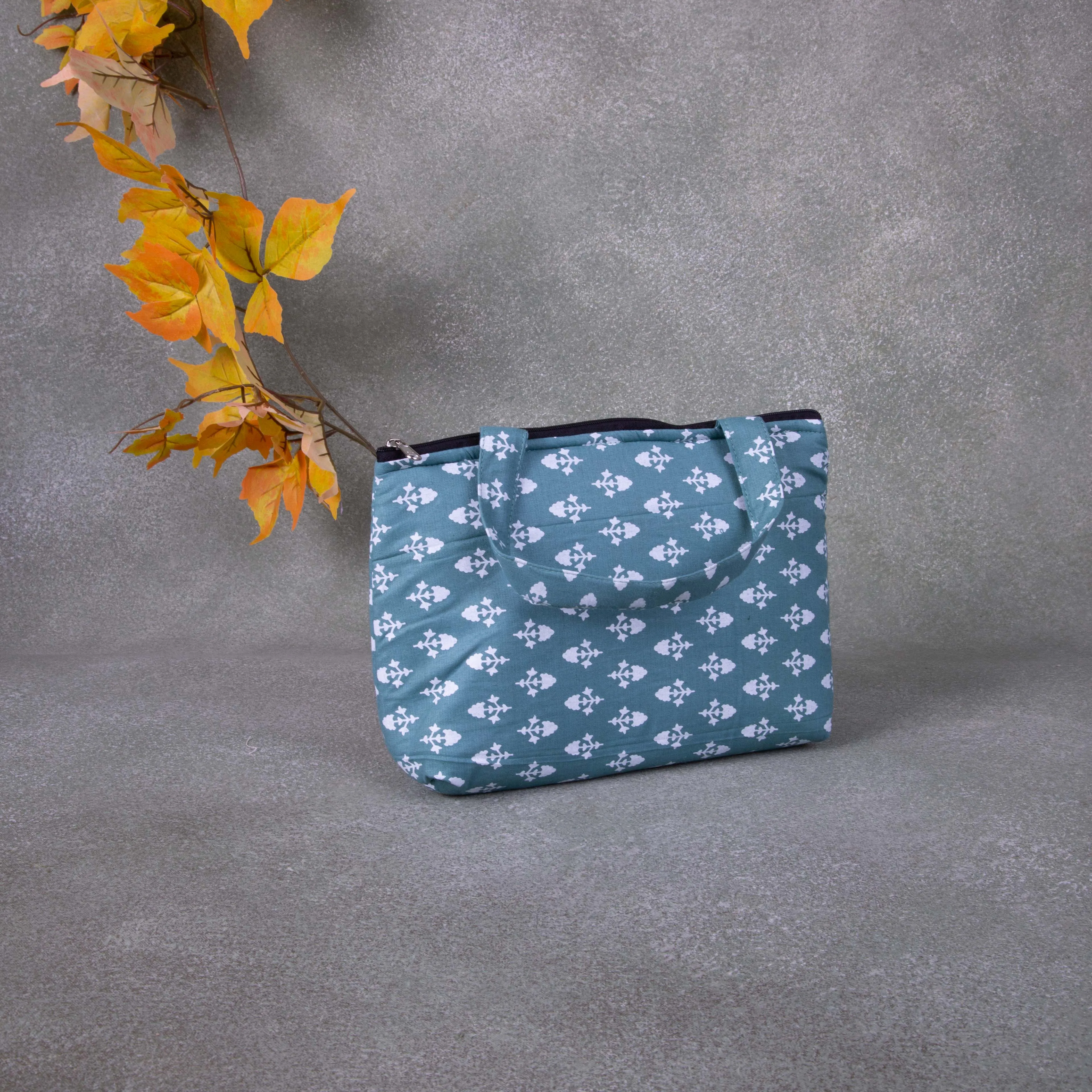 Bristlefront everyday handy bags Green with White Flower Design.