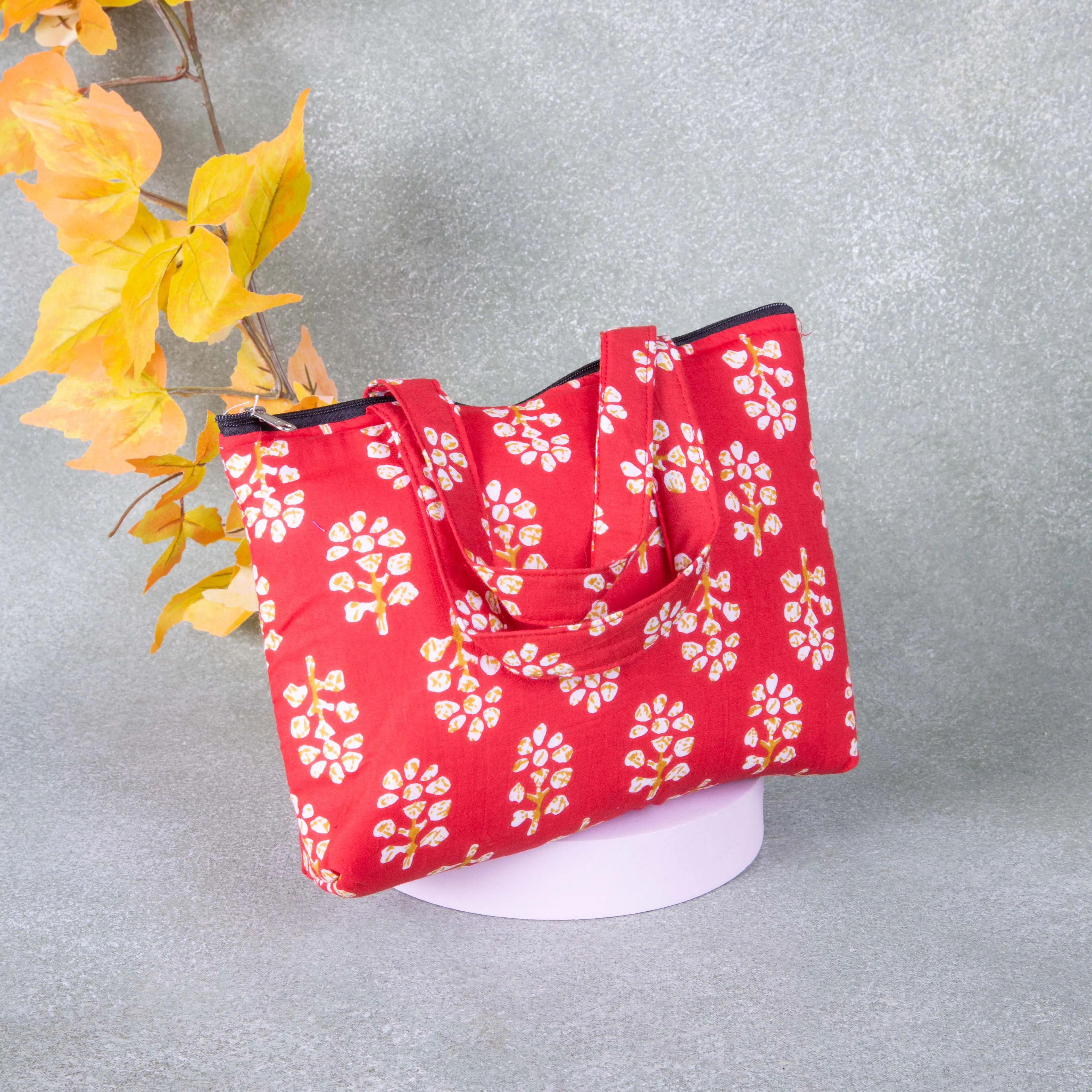 Bristlefront everyday handy bags Red Colour with Yellow Flower Design.