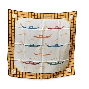 Bulgari Bvlgari Vintage Yellow Silk Scarf Gondola Boats