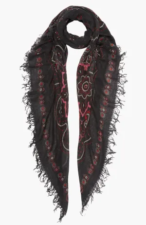 Cashmere and Silk Scarf Black Mandala