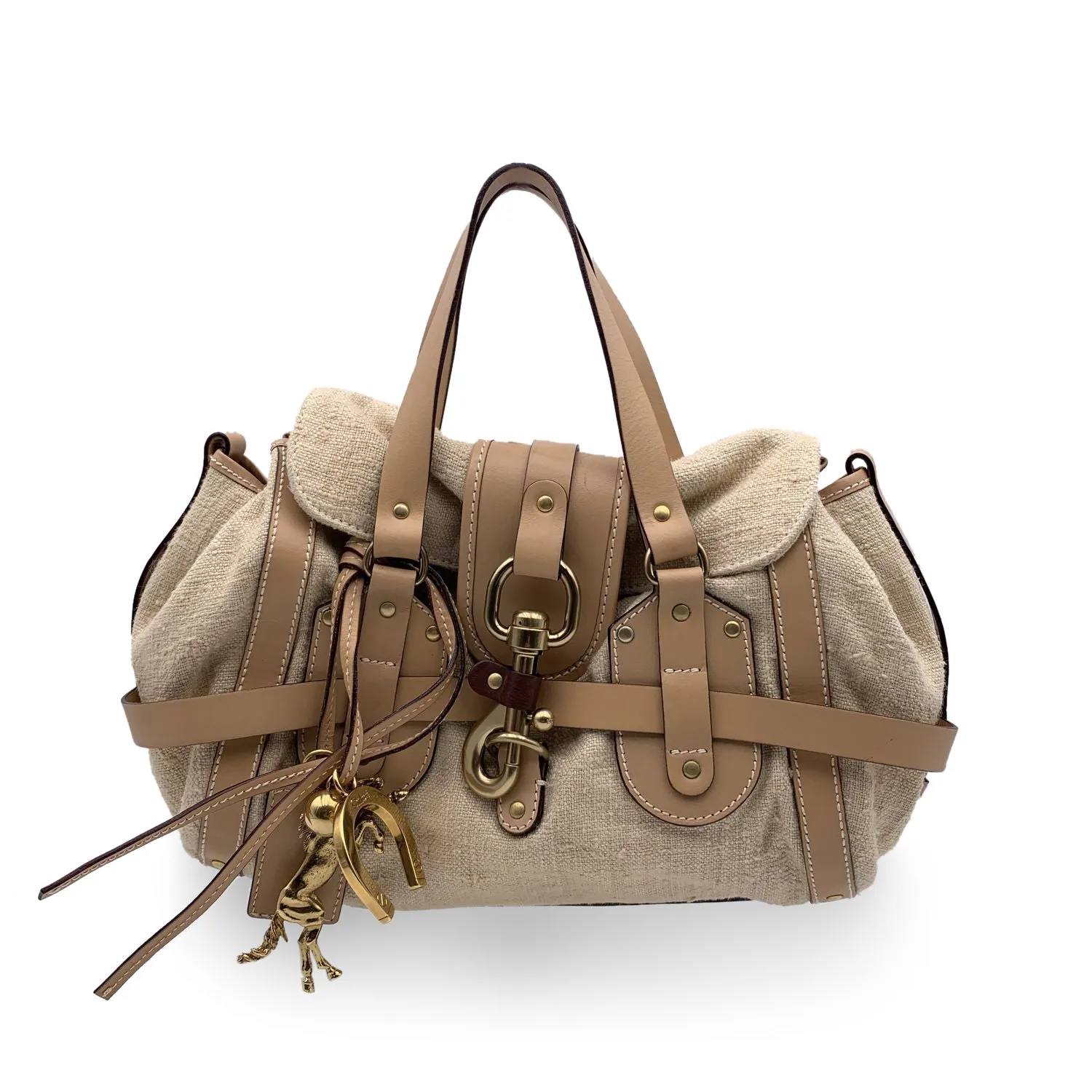 Chloe Beige Canvas and Leather Kerala Bag Satchel Handbag