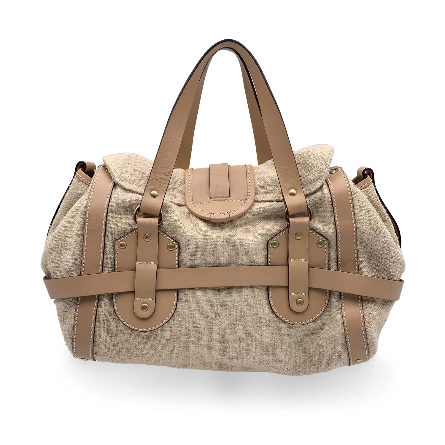 Chloe Beige Canvas and Leather Kerala Bag Satchel Handbag