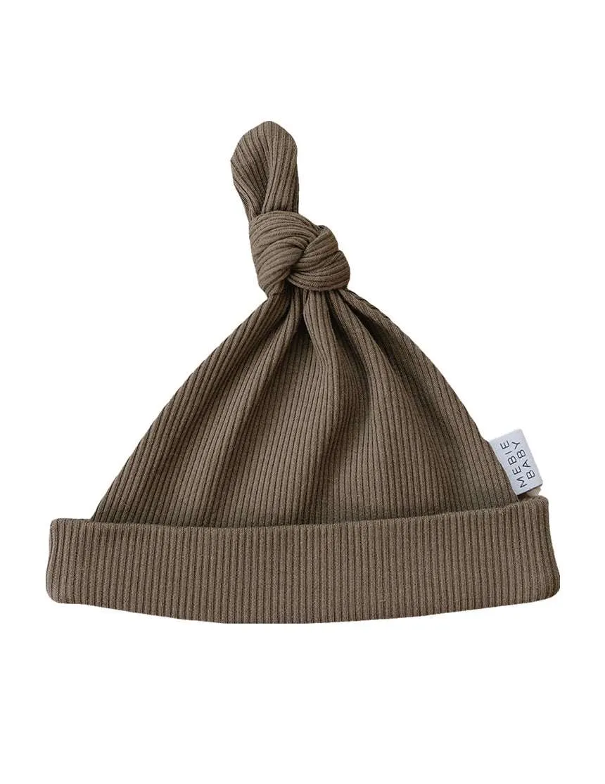 Cocoa Organic Ribbed Newborn Knot Hat