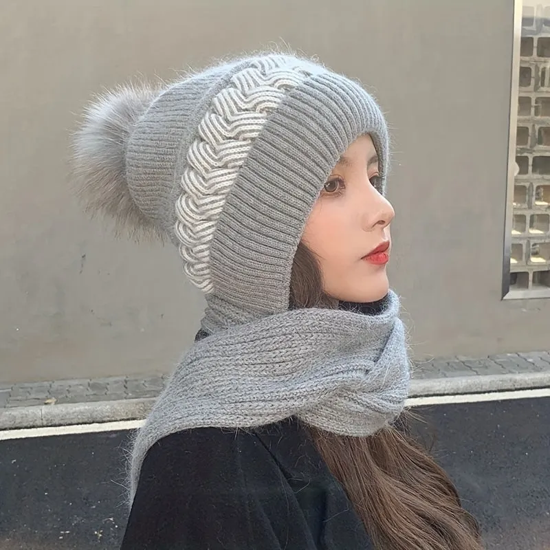 Cozy Hooded Scarf with Coldproof Beanie for Women  Girls