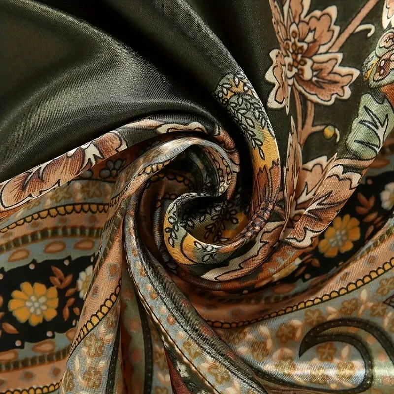 Elegant Satin Square Scarf Vintage Paisley Print Bandana