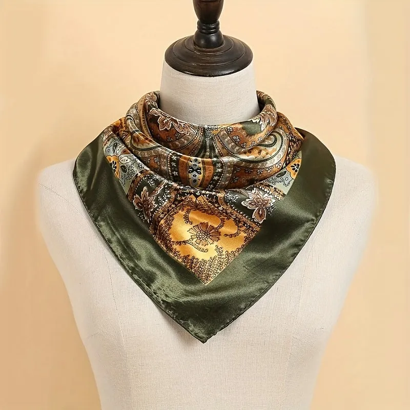 Elegant Satin Square Scarf Vintage Paisley Print Bandana