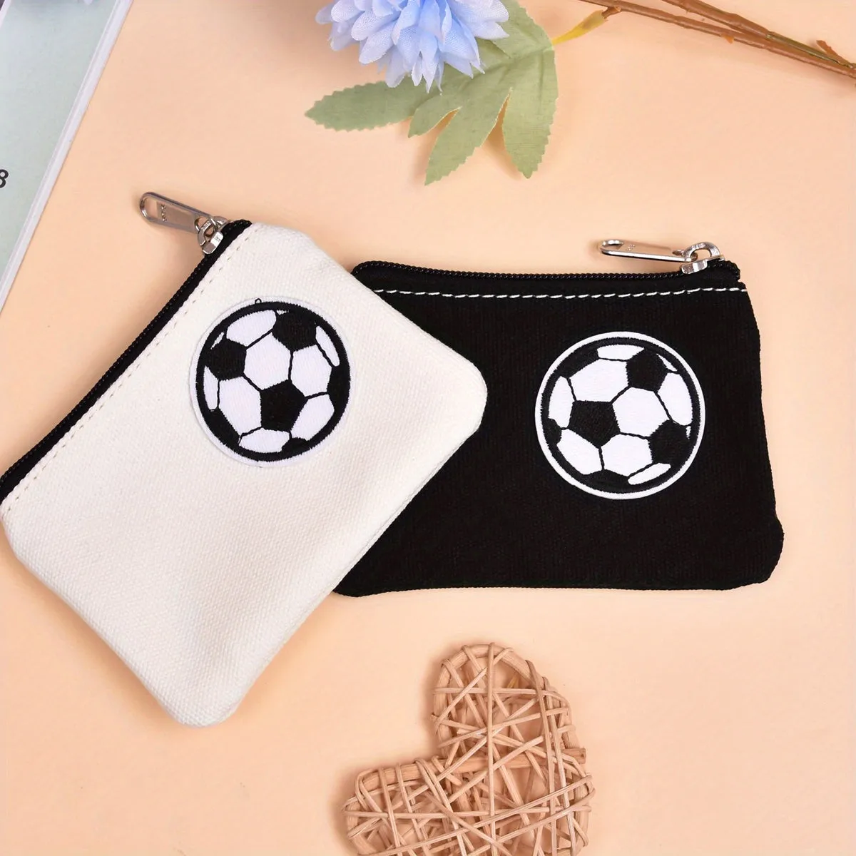 Football and Butterfly Embroidered Boys Cotton Canvas Purse