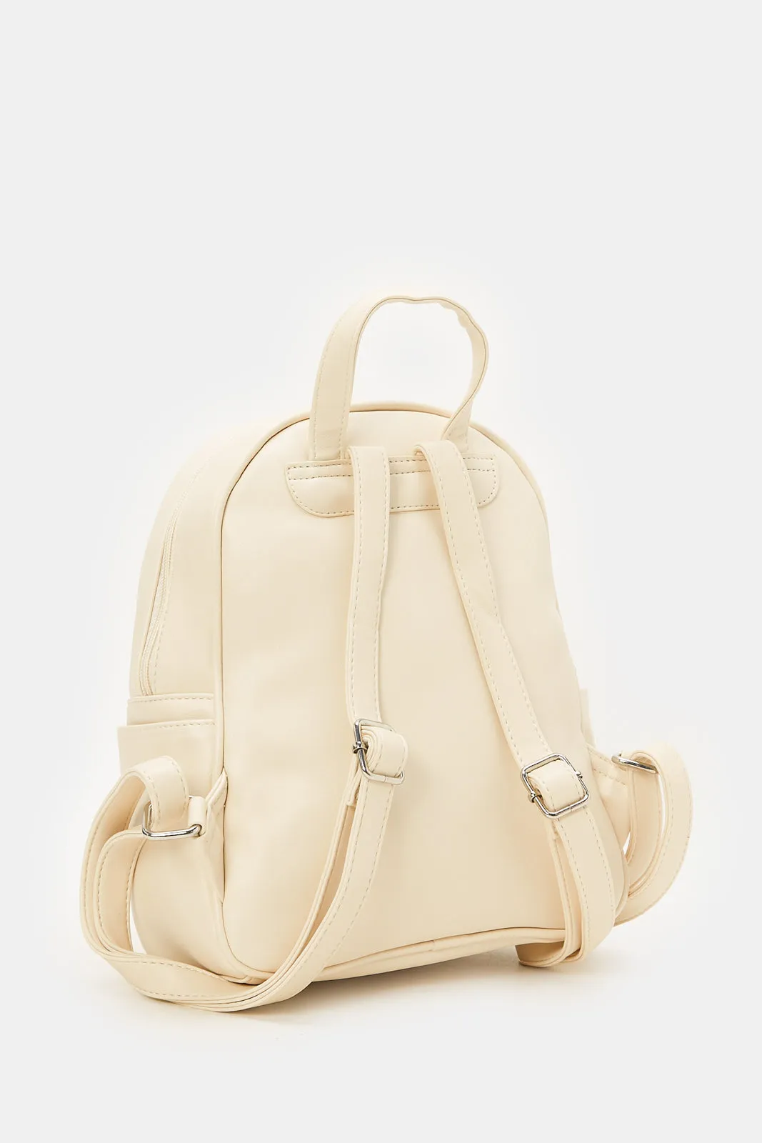 Girls Beige Textured Backpack