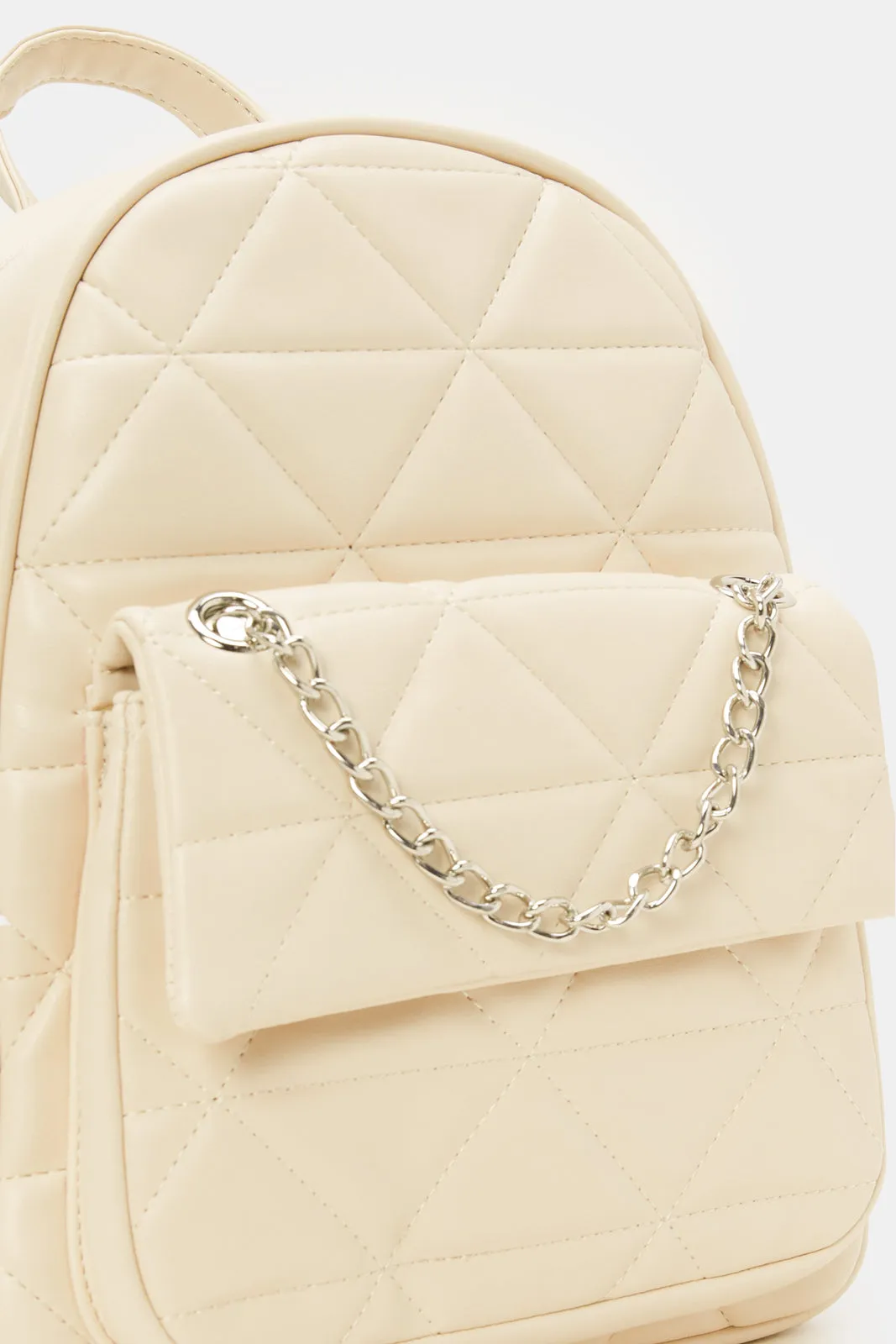 Girls Beige Textured Backpack