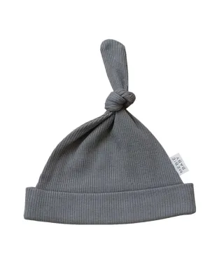 Grey Organic Ribbed Newborn Knot Hat