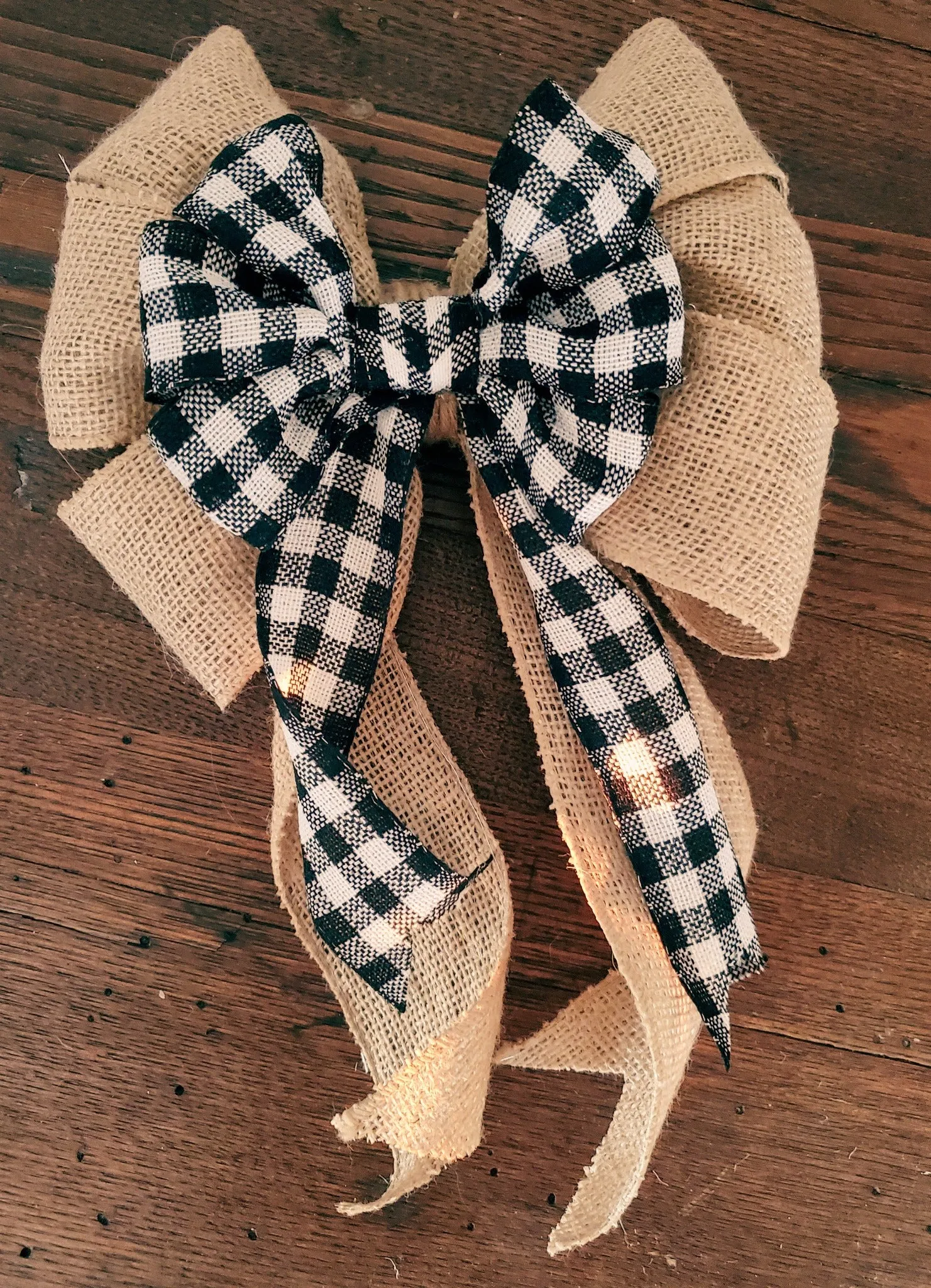 Hand Made Plaid Bow | Double Layered Black   White Buffalo Plaid