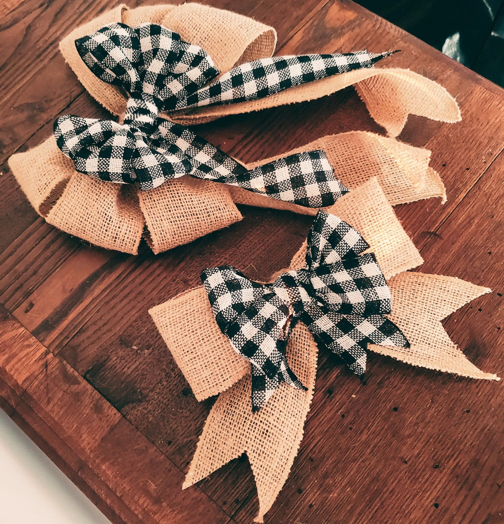 Hand Made Plaid Bow | Double Layered Black   White Buffalo Plaid