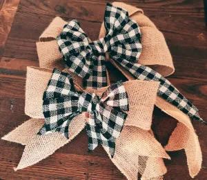 Hand Made Plaid Bow | Double Layered Black   White Buffalo Plaid