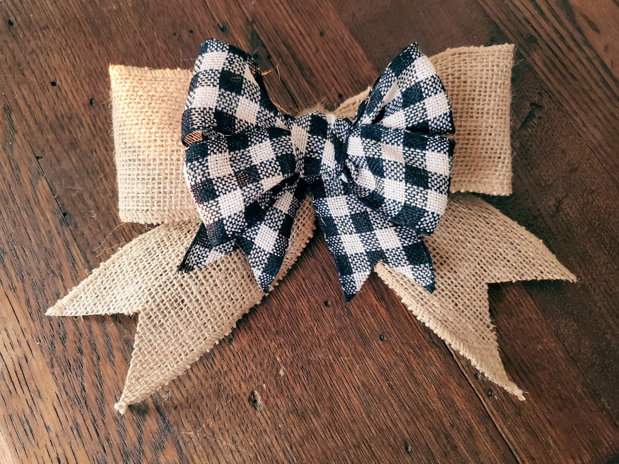 Hand Made Plaid Bow | Double Layered Black   White Buffalo Plaid