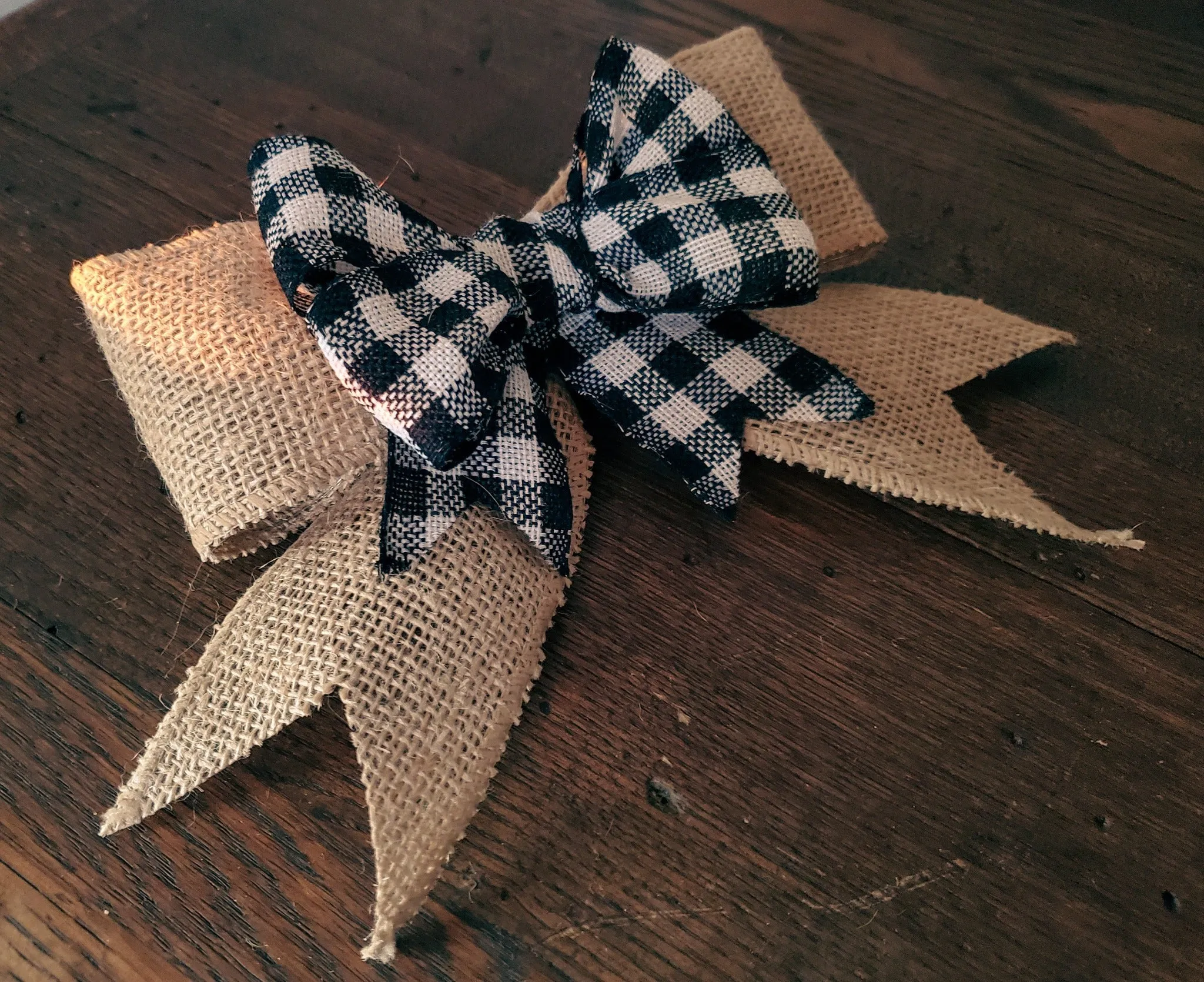 Hand Made Plaid Bow | Double Layered Black   White Buffalo Plaid