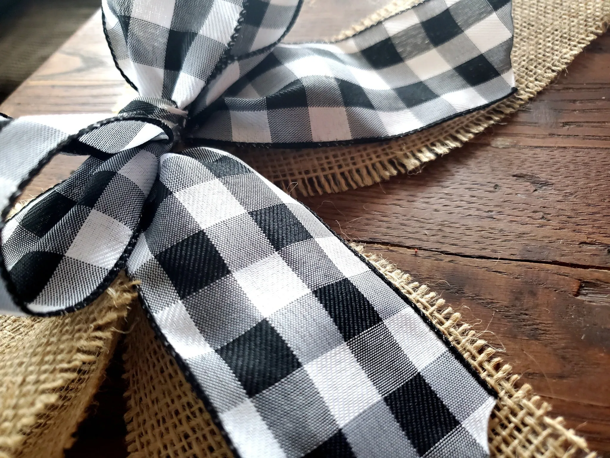 Hand Made Plaid Bow | Double Layered Black   White Buffalo Plaid