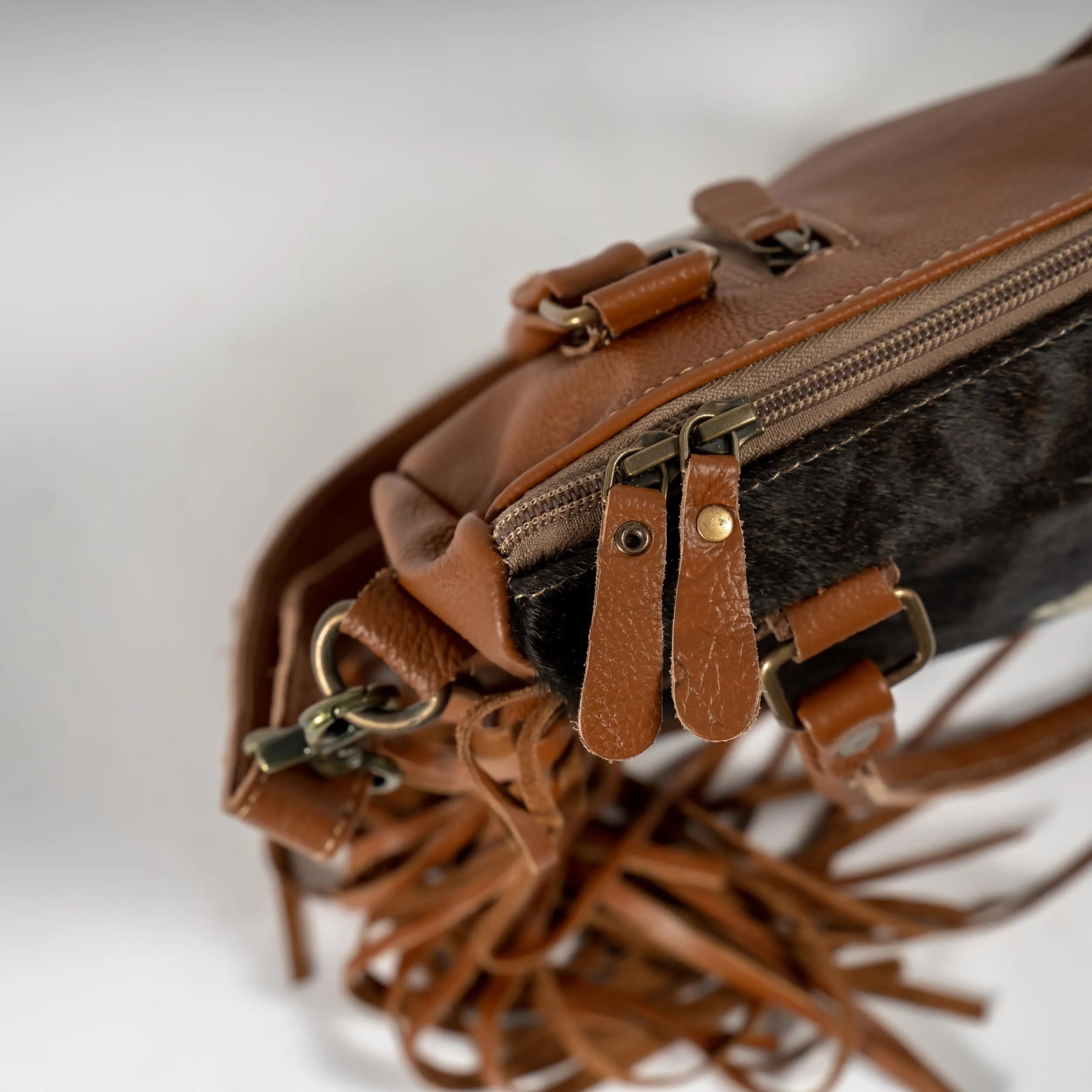 Hand-Tooled Cowhide Concealed Fringe Purse