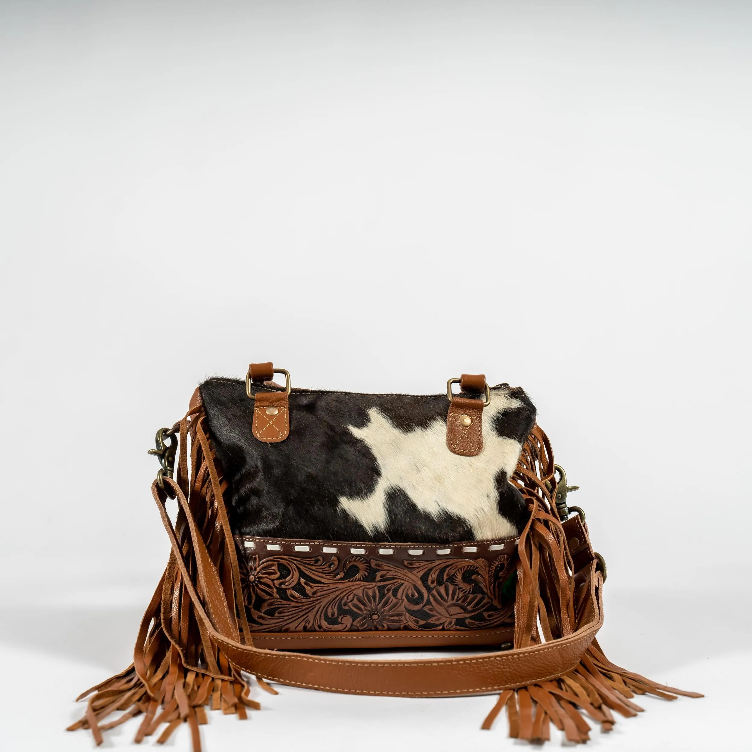 Hand-Tooled Cowhide Concealed Fringe Purse