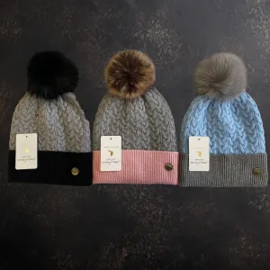 House of Tweed Luxury Plaited Ladies Bobble Pom Pom Beanie Hats