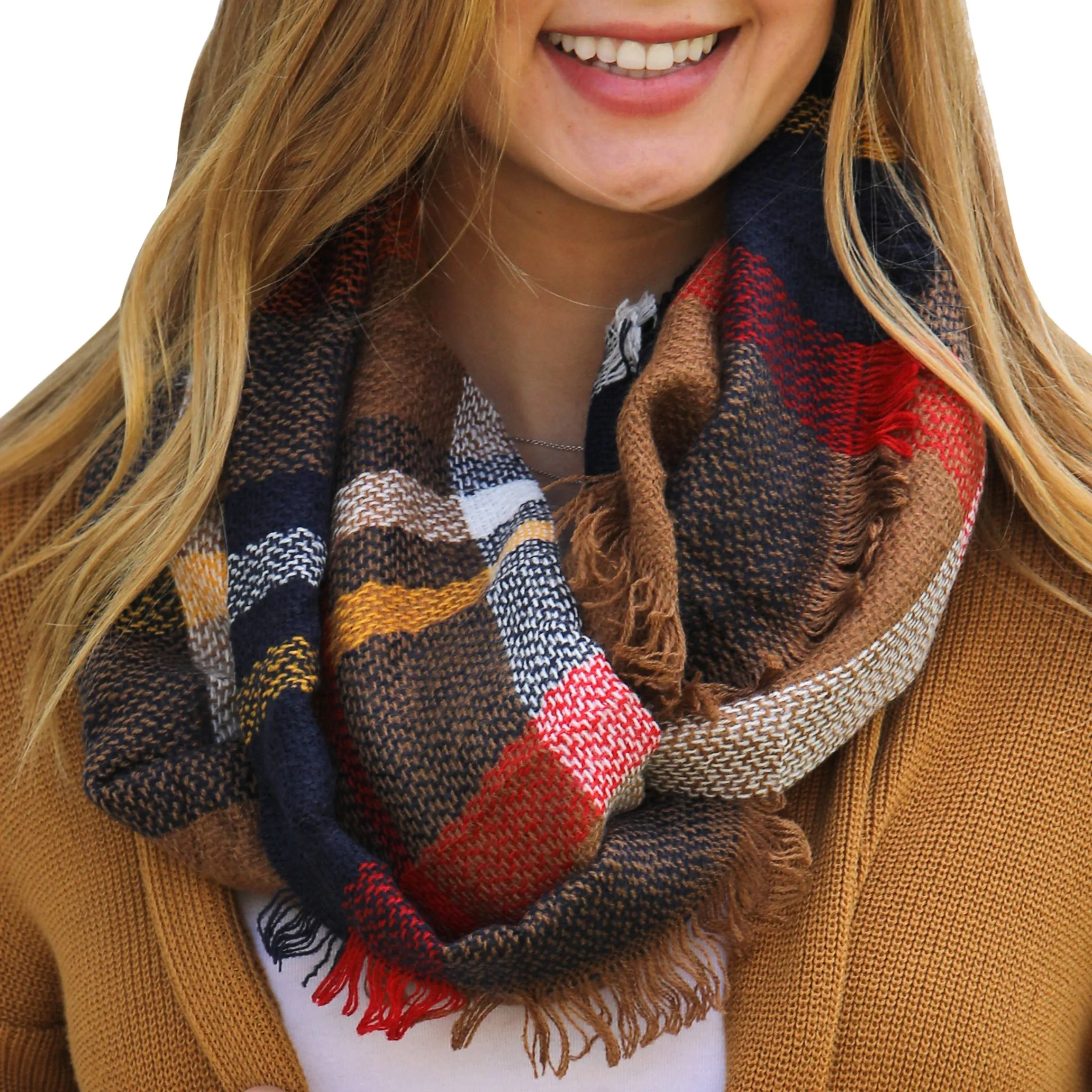 Infinity Scarf Copper Gold Navy Plaid