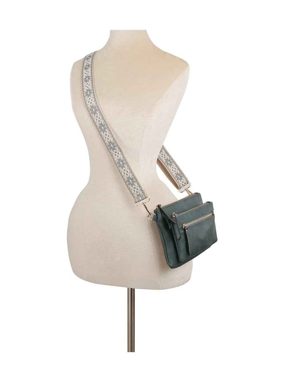 LQ342Z Multi Zip Pocket Crossbody Bag With Guitar Strap