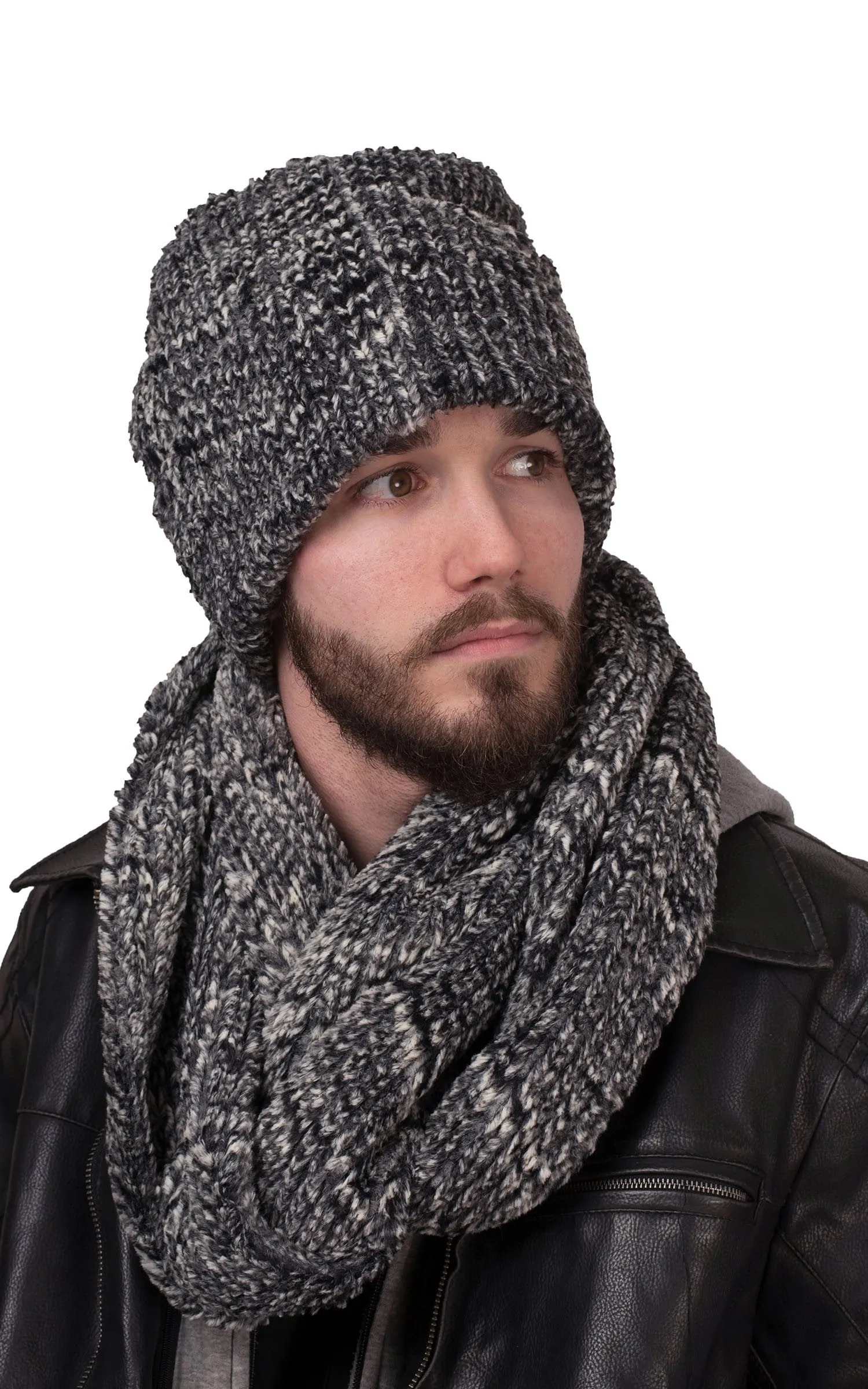 Men's Classic Scarf - Two-Tone, Cozy Cable in Ash Faux Fur