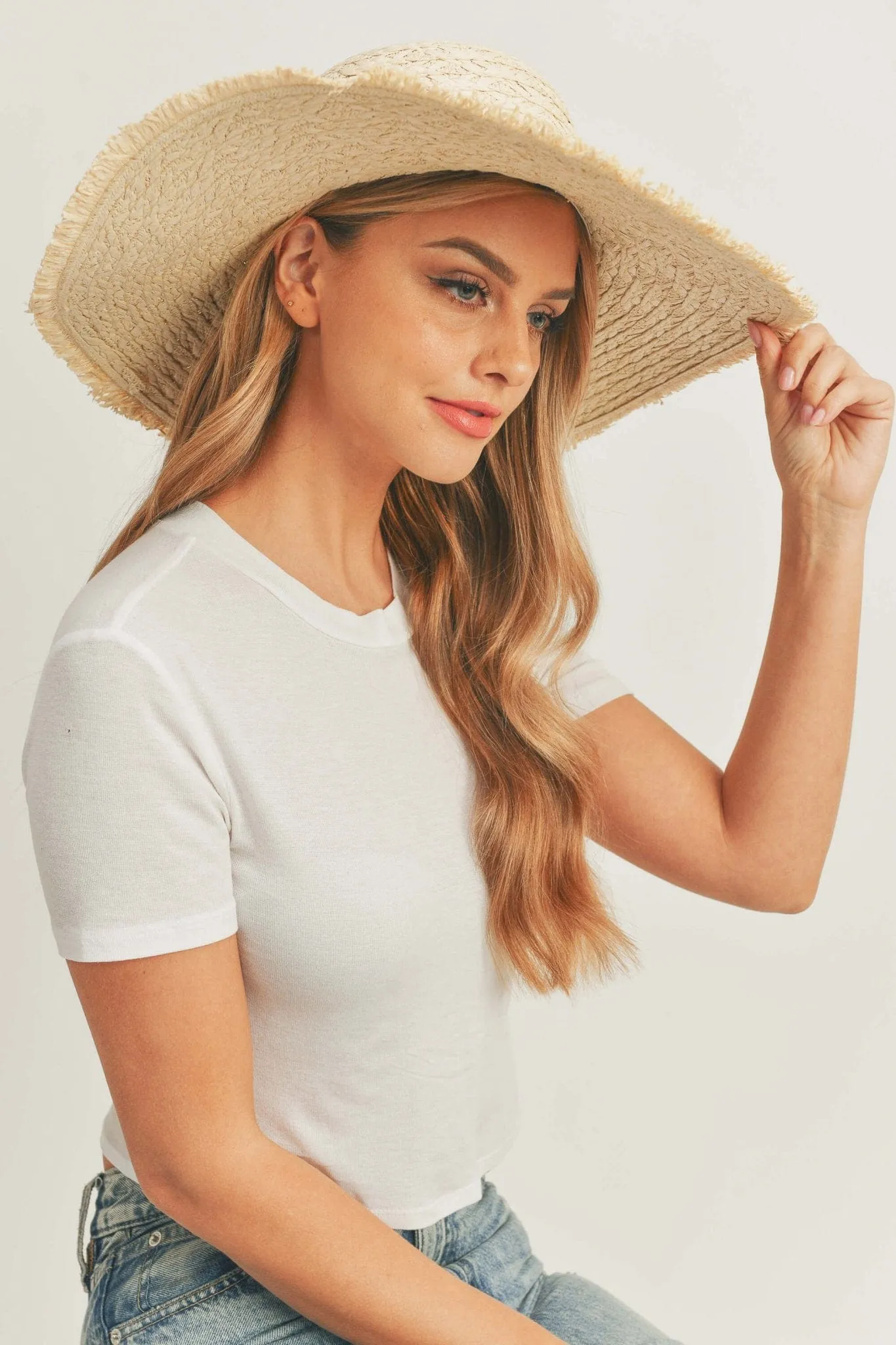 MH0095 Floppy Straw Sun Hat with Frayed Edges