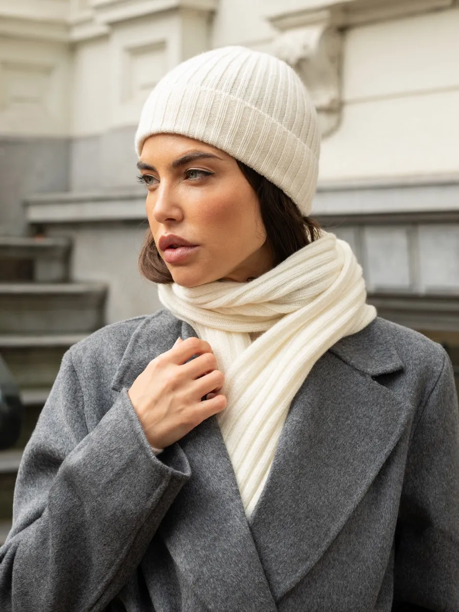 Milano (cream) - 100% cashmere ribbed beanie (unisex)