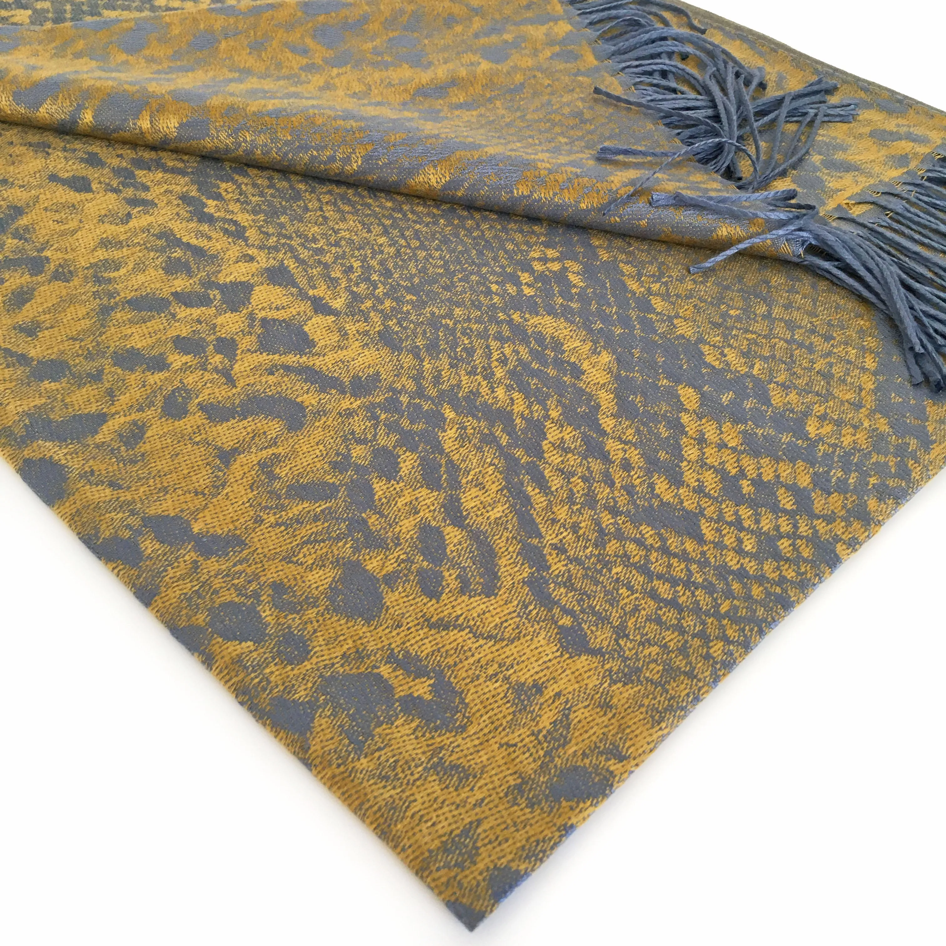 MUSTARD YELLOW LARGE SNAKESKIN PRINT REVERSIBLE PASHMINA SHAWL SCARF