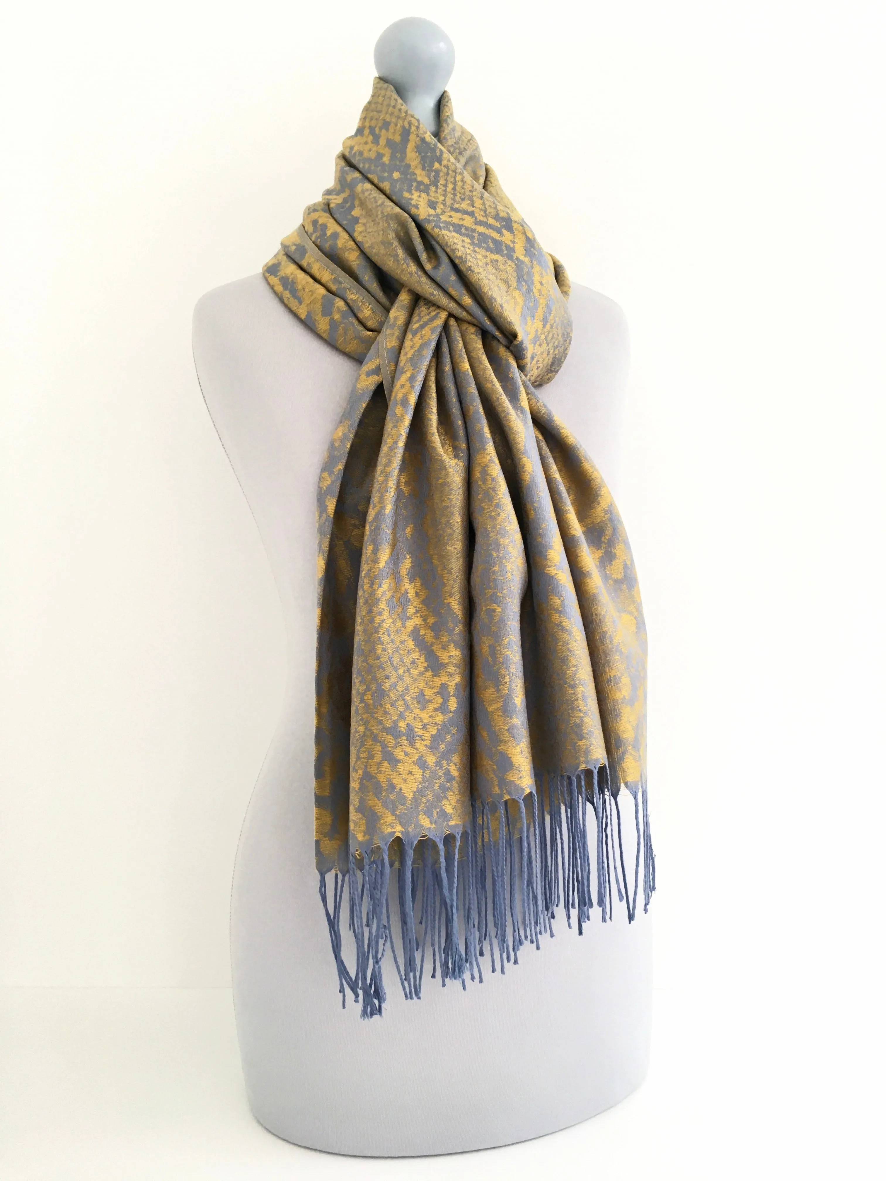 MUSTARD YELLOW LARGE SNAKESKIN PRINT REVERSIBLE PASHMINA SHAWL SCARF