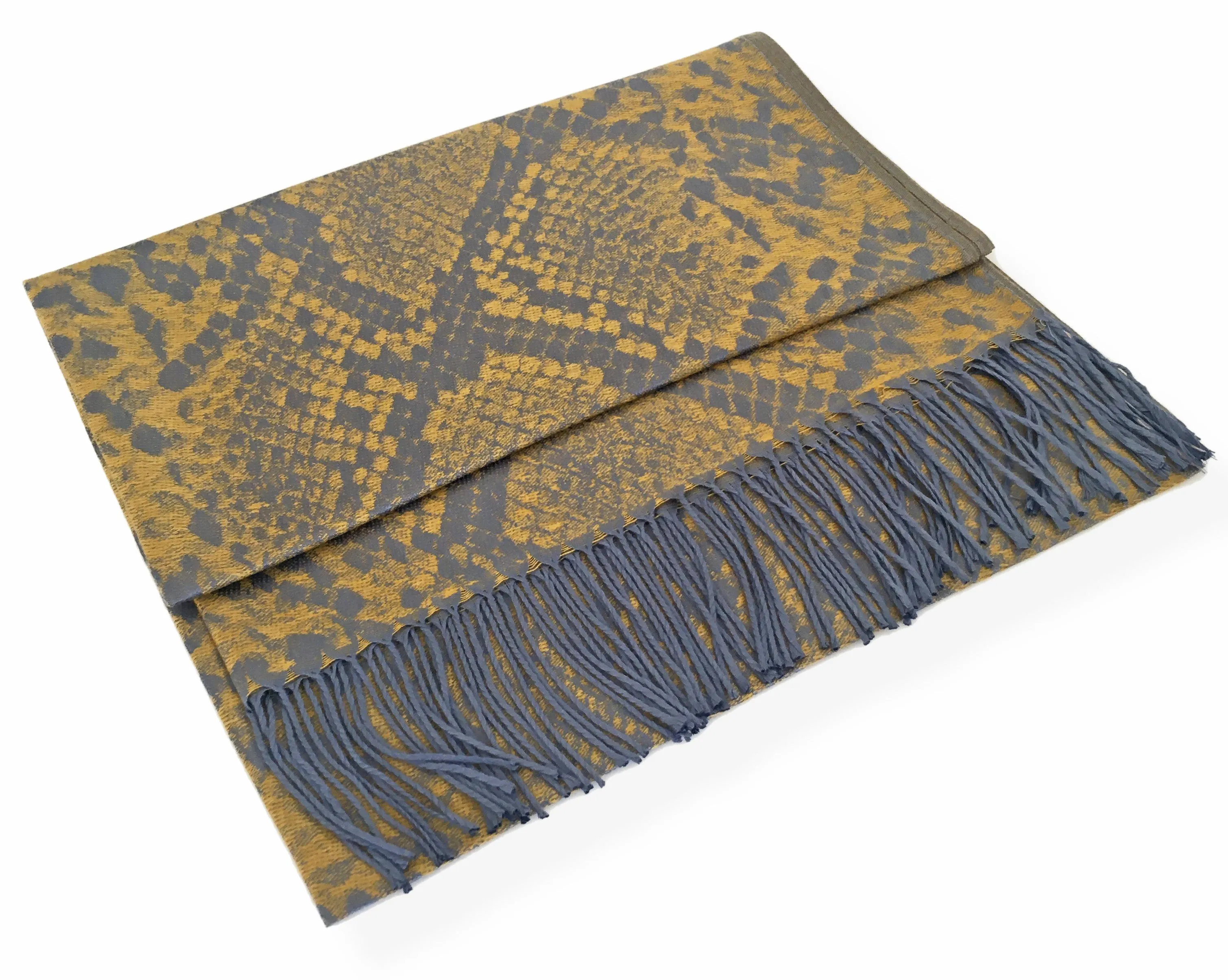 MUSTARD YELLOW LARGE SNAKESKIN PRINT REVERSIBLE PASHMINA SHAWL SCARF