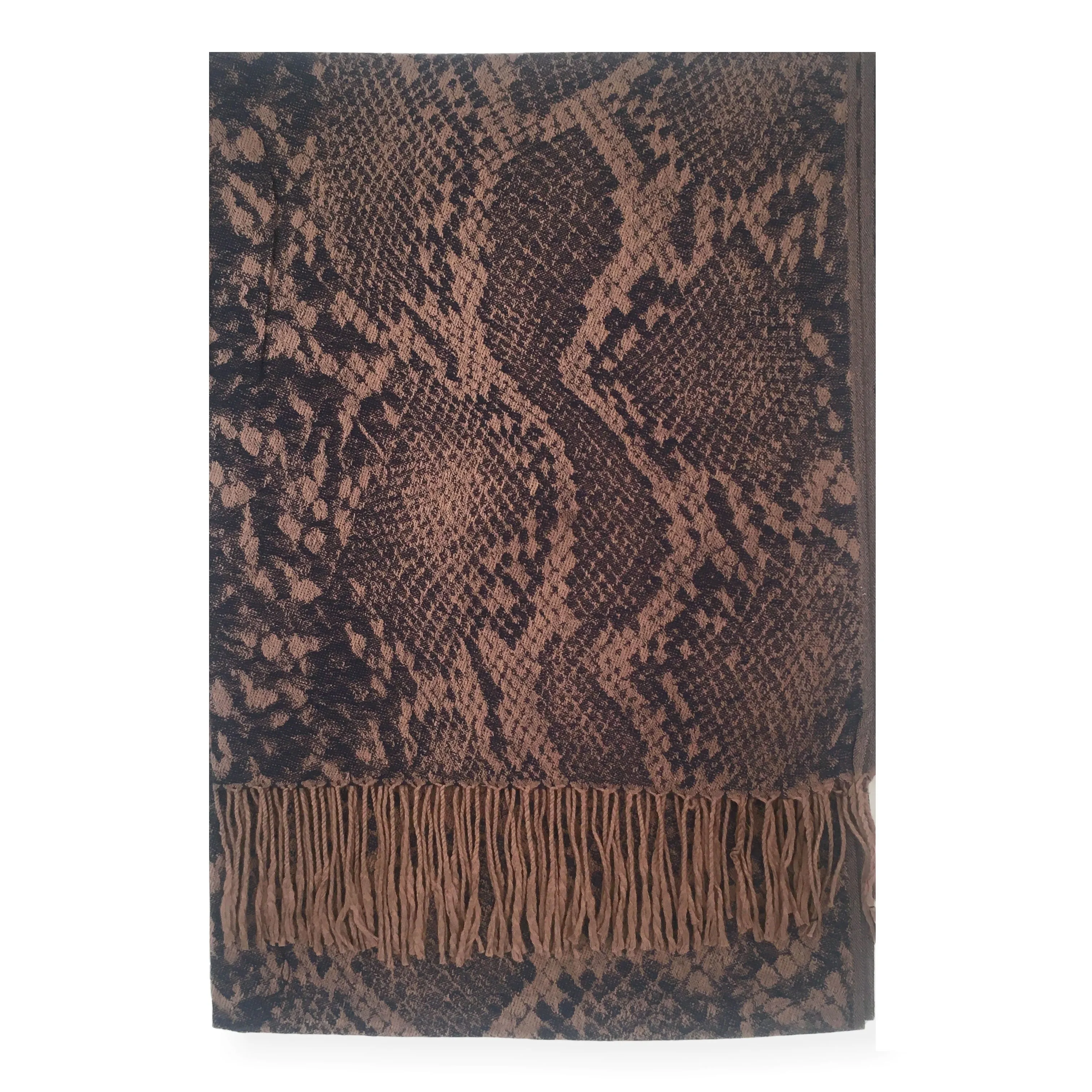 NAVY BRONZE LARGE SNAKESKIN PRINT REVERSIBLE PASHMINA SHAWL SCARF