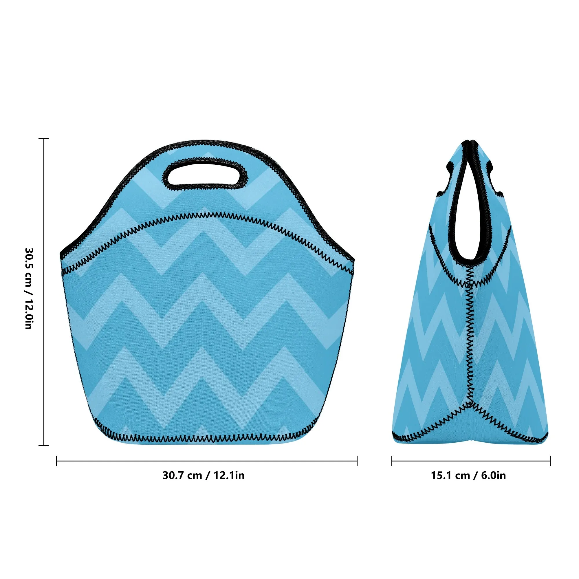 Neoprene lunch bag | Back to School Supplies | Thermal Insulated Lunch Bag | Anime Inspired Blue Zigzag