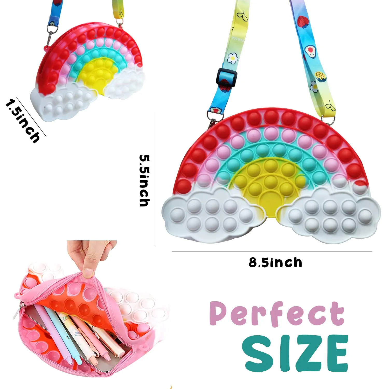 Party Propz Pop it Bag For Girls - Kids Purse for Girls Popit | Pop it Purse for Girls | Rainbow Pop it Sling Bag | Rainbow Clouds Pop Shoulder Bags | Hand Bags for Kids | Poppit Bag for Girls