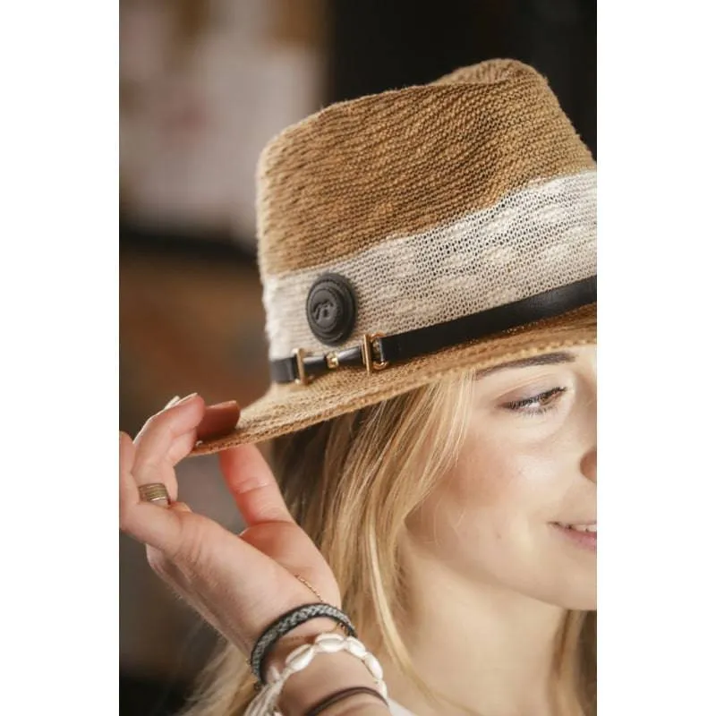 Penelope - Raphie Hat - Camel & White