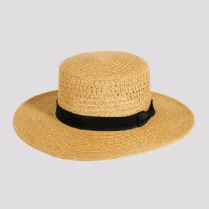 Rialto | Womens Sewn Paper Braid Boater Sun Hat with Ribbon Band