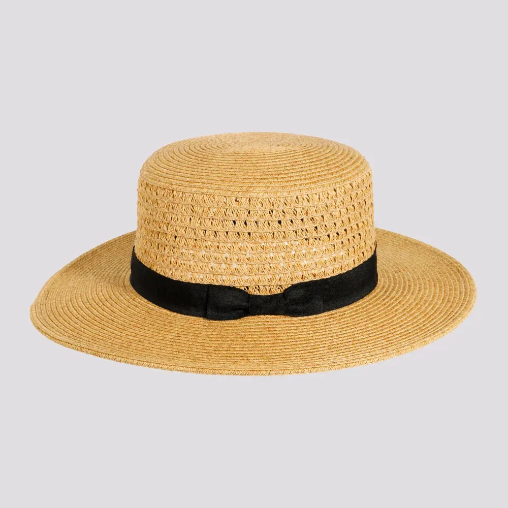 Rialto | Womens Sewn Paper Braid Boater Sun Hat with Ribbon Band