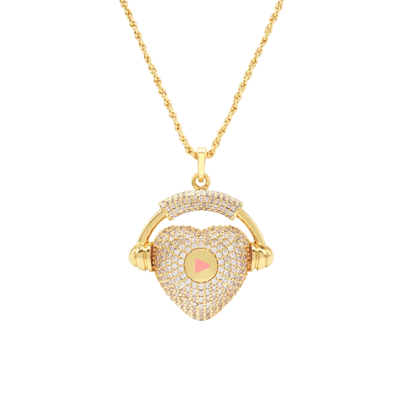 Sahi London Love Heart & Headphone Pendant Necklace