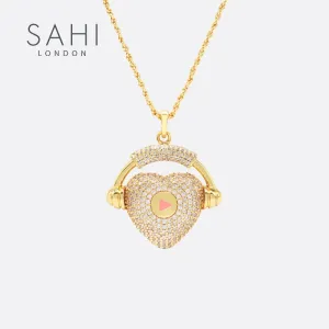 Sahi London Love Heart & Headphone Pendant Necklace