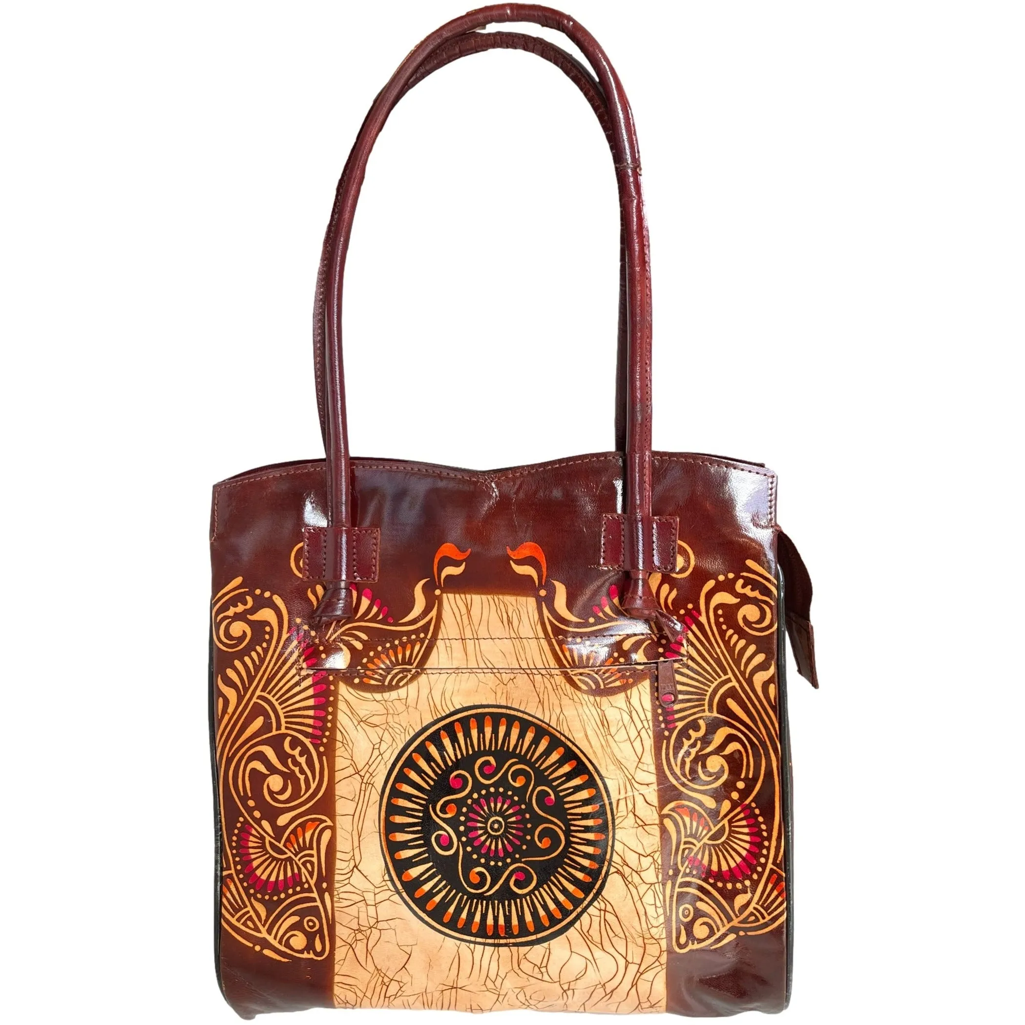 Shantiniketan Genuine Leather Tote Purse with Design