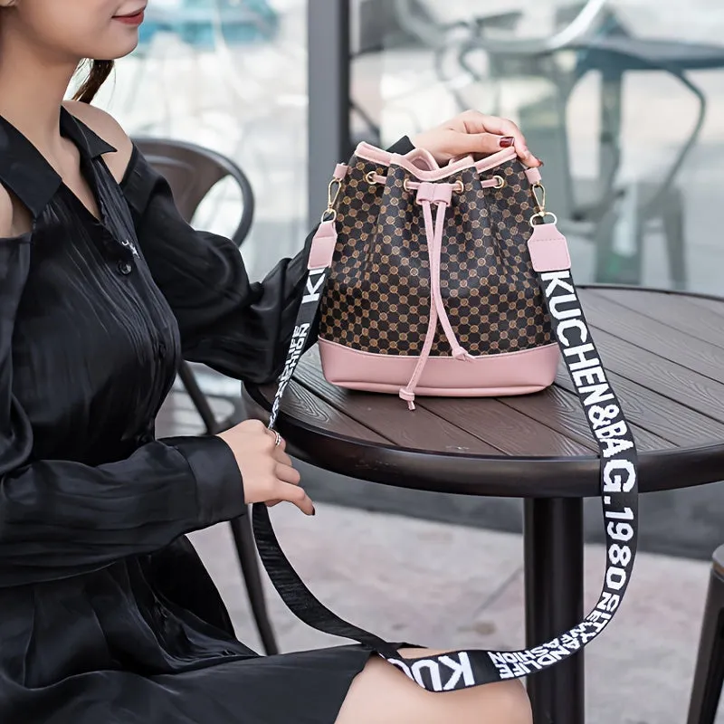 Stylish Leather Bucket Bag with Wide Shoulder Strap Perfect Gift