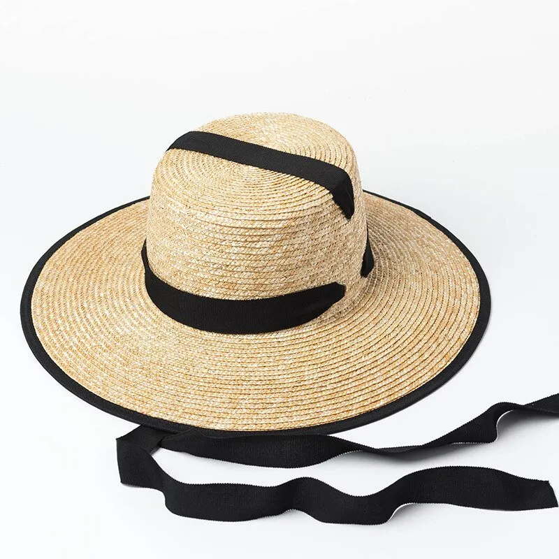 Sun Hat with Tie And Red or Black Ribbon